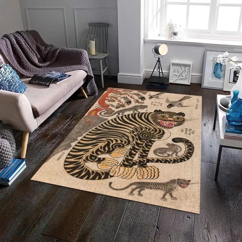 Abstrakter Katze Dekorativer Wohnzimmerteppich - Nordischer Schlafzimmer Bettseite Bodenmatte für Freizeitbereich Couchtisch Weicher Teppich Heimdekor