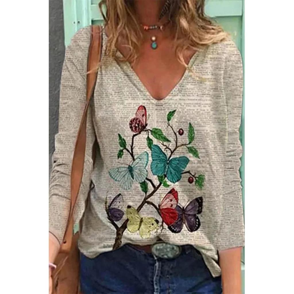 Damen S-8XL Größe Langarm V-Ausschnitt T-Shirt für Damen Schön und Charmant Werde ein Leader in der Modeindustrie