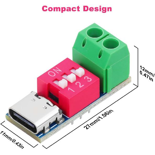 6 Pcs USB-C PD Trigger Board PD3.0/2.0 BC1.2 Fast Charging Protocols Adjustable Voltage 5V/9V/12V/15V/20V USB Type-C PD Trigger Module