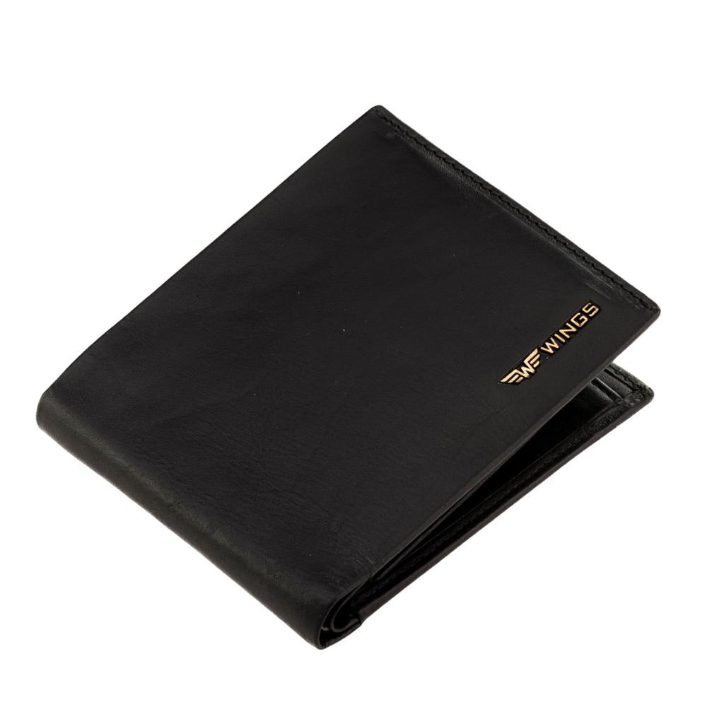 Men' Wings Wallet Made of Natural Cowhide Leather Black
