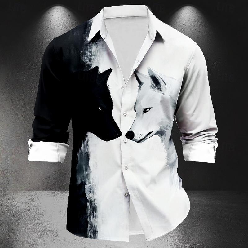 

Shirt Men s Creative Black and White Wolf Leopard Shirt Business Casual Street Outdoor New Tops T-shirt Soft and Comfortable 4XL