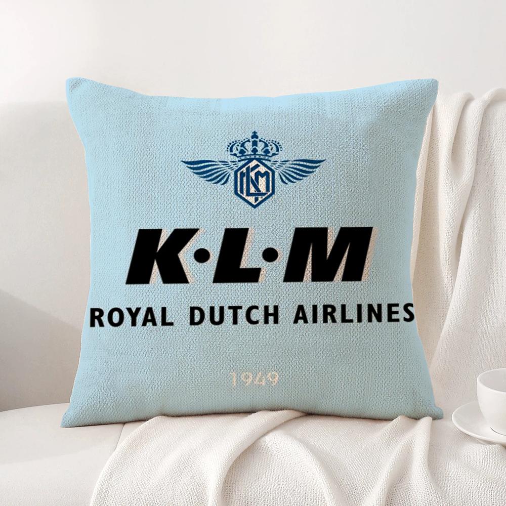 Netherlands K-Klm R-Royal Dutch Airlines Cushion Cover Summer Coolness Linen Fabric Double-Sided Printing Pillow Case Home Decor