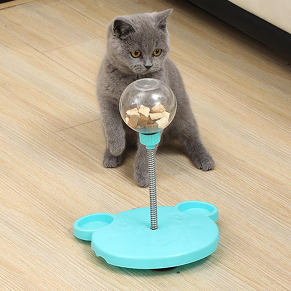 Cat Trt Dispenser Toy Plastic Cute Br Shape Lky Food     Track Feeder Toy with Spring for Cat Gifts