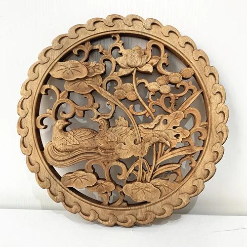 Diameter 27cm/10.8" Chinese style camphor wood carving circular decoration living room entrance background wall pendant