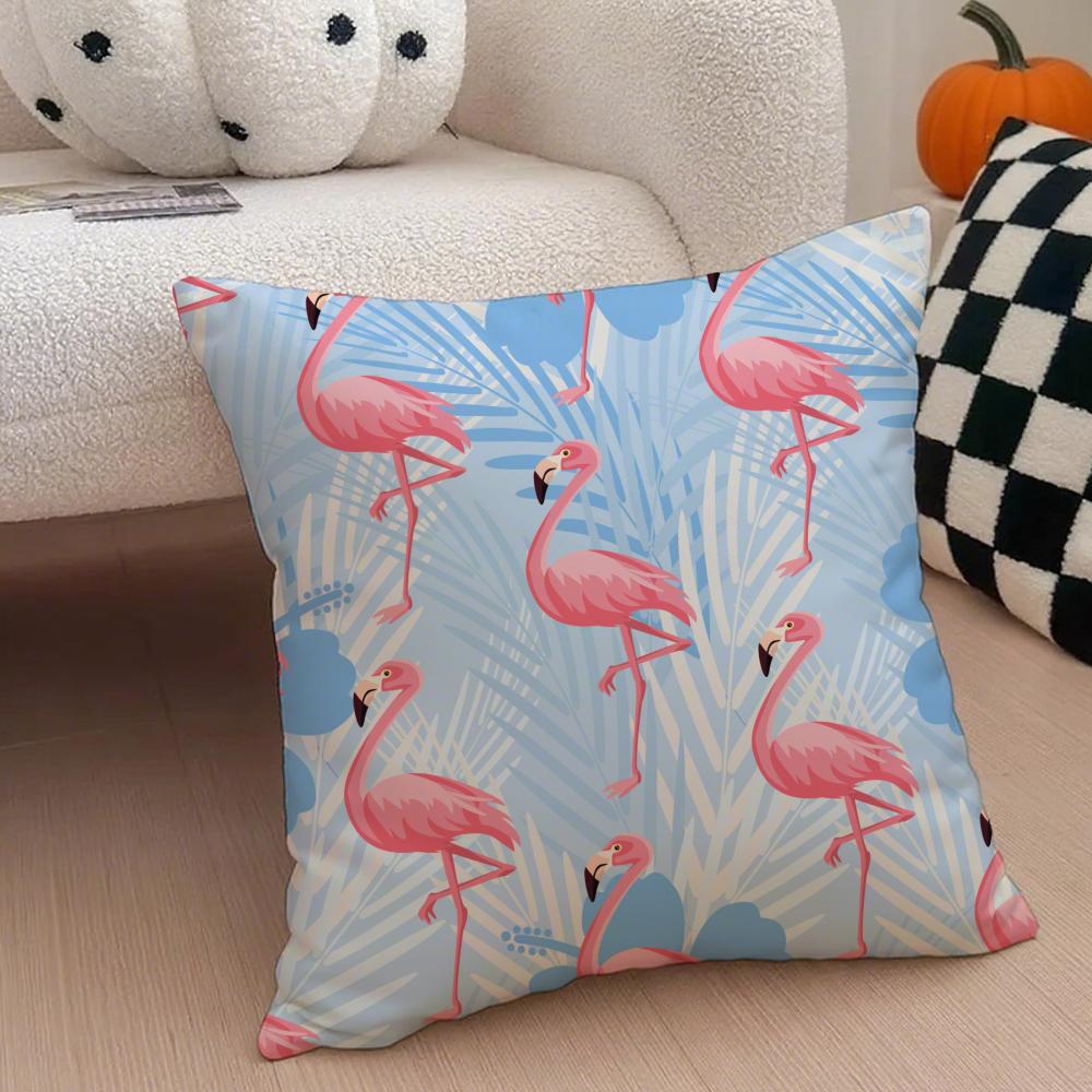 Forest Flamingo Palm Leaves Plant Pattern Art Cushion Cover Throw Pillow Cover Hidden Button Durable Polyester Chair Cushion