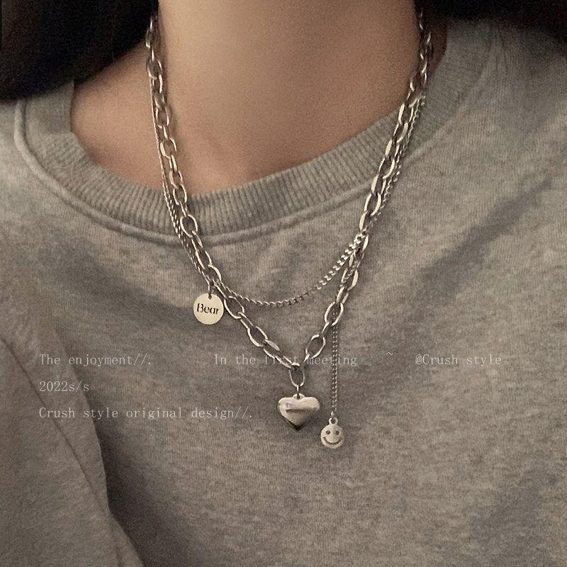 Sweet Cool Babes _ Titanium Steel Does Not Fade Smiley Face Love Sweater Necklace Women's Autumn Accessories Ins Hip Hop Versatile Sweater Chain