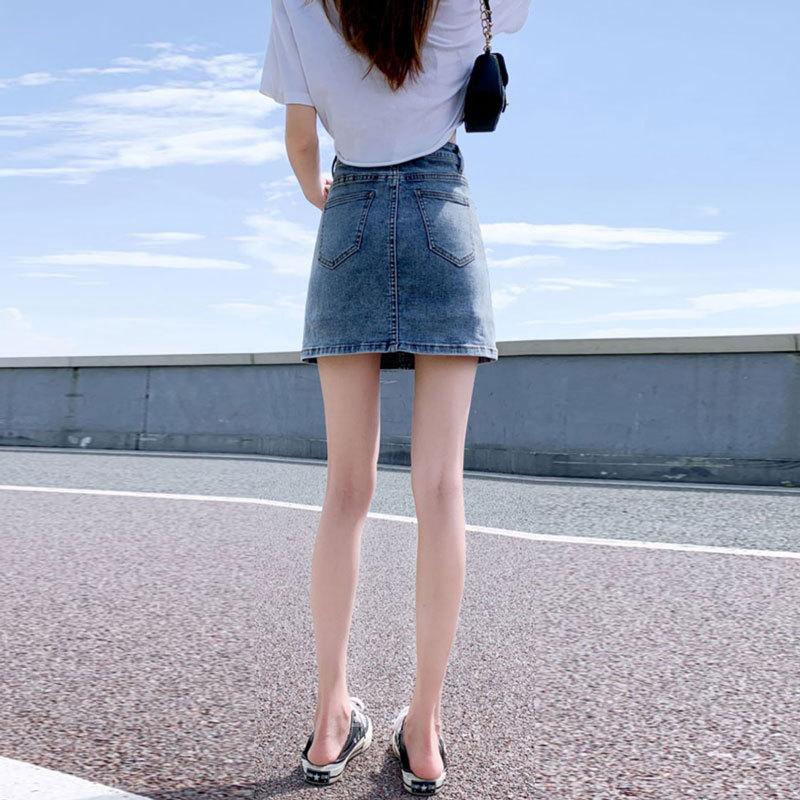 Youthful and Slimming Vintage Stretch Bustier A-line High-waisted Skirt Pants Skirt Split Package Hip Skirt Ladies Summer Fashion Denim Short Skirt