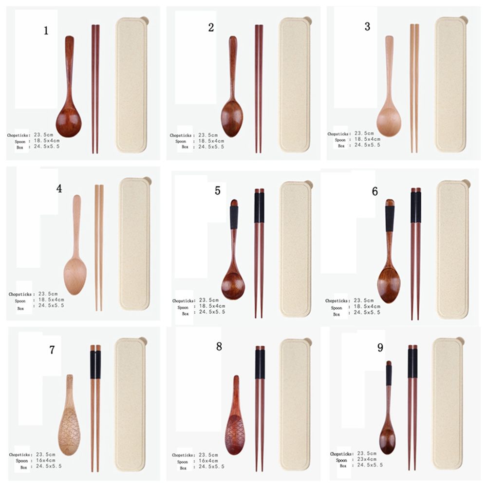 Convenient Travel Reusable Wooden Portable With Box Spoon Dinnerware Cutlery Set Chopsticks