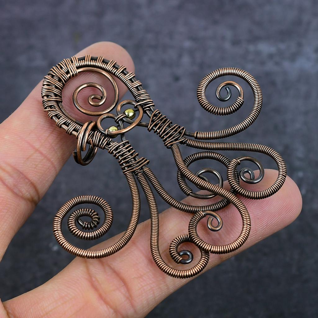 Octopus Handmade Copper Wire Wrap Jewelry Pendant 3.03" K6n03