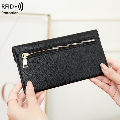 New Anti-theft Brush Women's Wallet Lychee Pattern Soft Leather Long Envelope Bag Ultra-thin Simple Clutch Bag