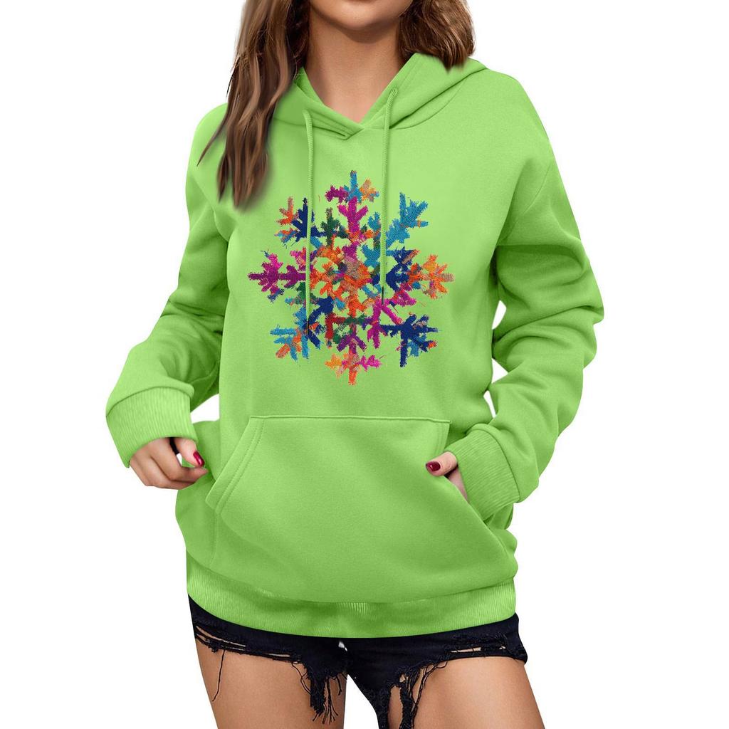 Women's Winter Christmas Printed Pullover Hooded Sweatshirt Fleece Long Sleeve Sweatshirt