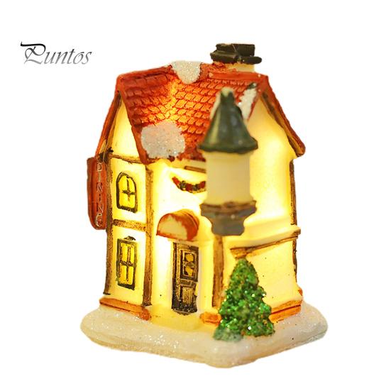 Snøhuspynt europeisk stil tegneseriedesign Festlig lysende mikrolandskap julepyntskjerm med glatt kant