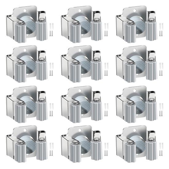 Wall Mount Broom Holder Non-Slip Design Simple Installation Stainless Steel Heavy Duty Mop Holder Broom Hanger with Screws