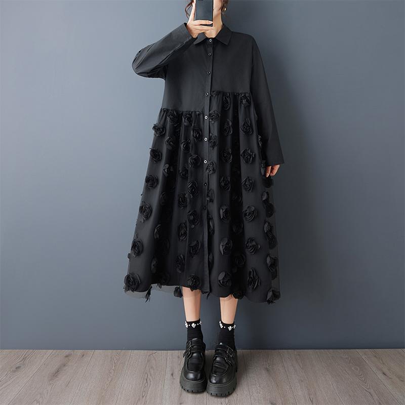 Long Sleeve Plus Size Cotton Vintage Floral New In Dresses for Women Casual Loose Spring Autumn Shirt Dress