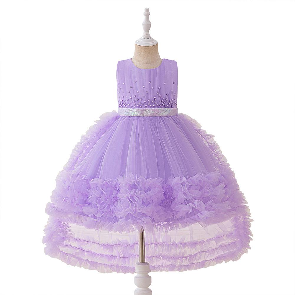 Flower Girl Princess Dress For Weddings Summer Kid Formal Bow Long Gown For School Evening Party Children New Year Cloth T6050