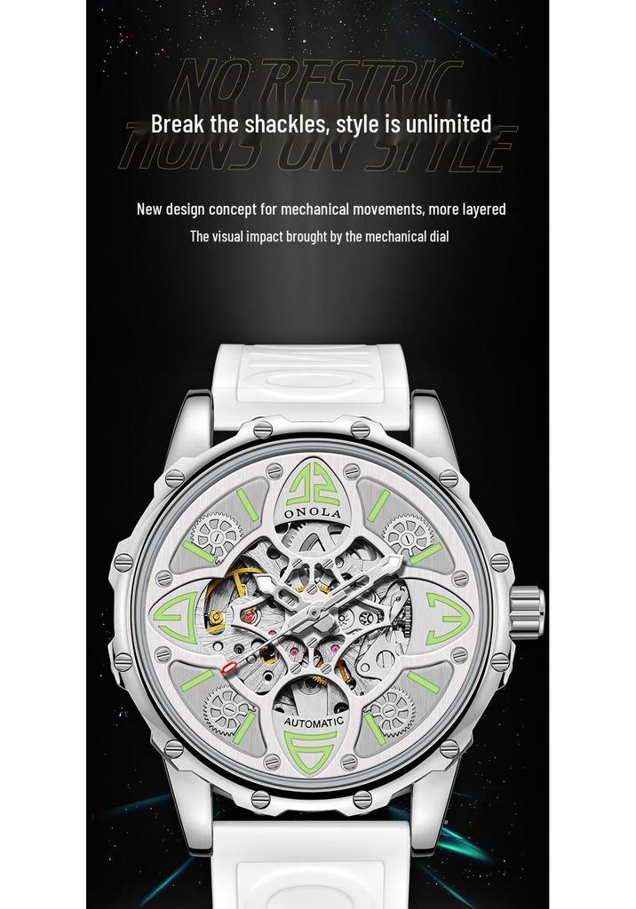 ONOLA Four-Leaf Clover Automatic Mechanical Watch - Unisex Waterproof with Rubber Strap