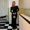 Off Shoulder Casual Dress Knitwear Maxi Dress Female Slim Elegant Fashion Autumn 2025 Ribbed Knit Dress For Women Long Dress