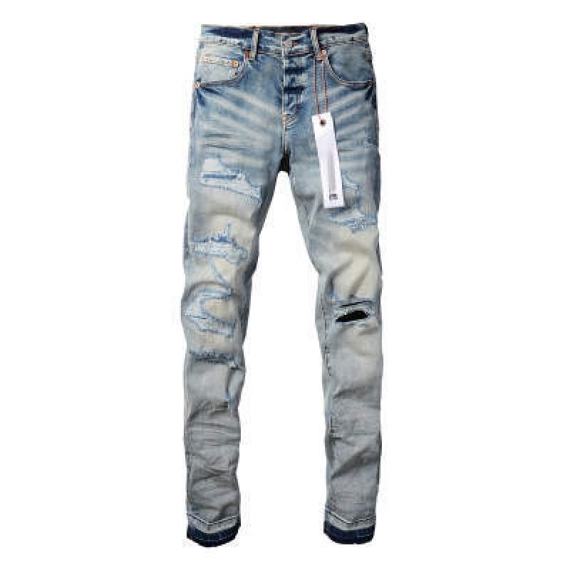 Mens Slim Fit Distressed Denim Jeans With Embroidered Patch Vintage Ink Wash Stretch Cotton Streetwear Style