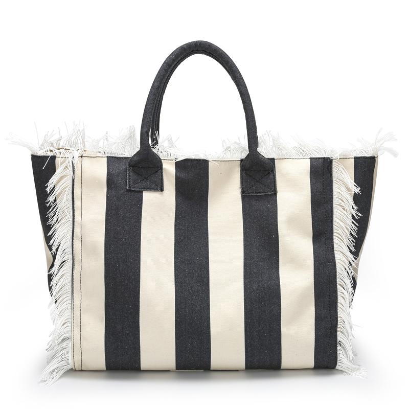 Striped Women's Tote Bag Contrast Color Letter Large Capacity Shoulder Bag Commuter Underarm Bag