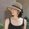 Korean Style Knitted Straw Hat for Women - Spring & Autumn Fashion, All-Match Sun Hat with Bow