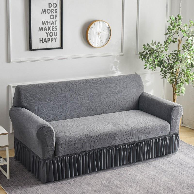 Thick Jacquard Sofa Cover for Living Room 1/2/3/4 Seater Solid Color Elastic Sofa Cover With Skirt