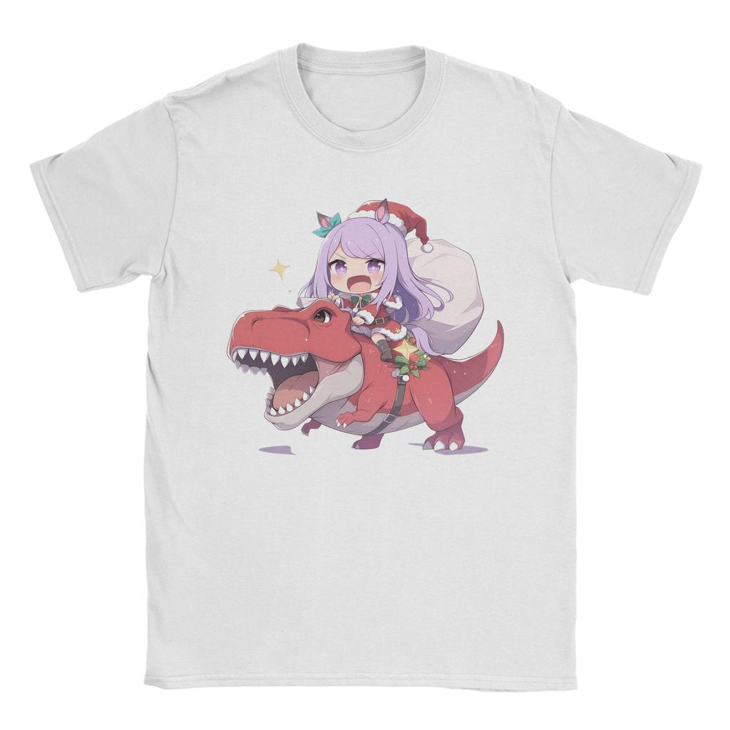 Men T-Shirt Mejiro Mcqueen Christmas Dinosaur Pure Cotton Tee Shirt Short Sleeve Uma Musume T Shirts Crew Neck Clothing