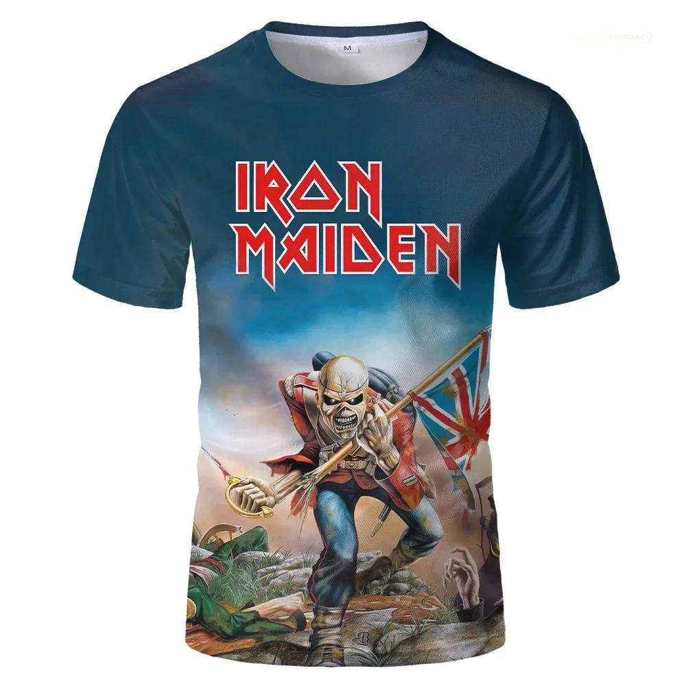 T-shirt Punk Stampa 3D per Uomo Donna Heavy Metal Rock Band Abbigliamento Retro Estate Ampia Maglietta Manica Corta Oversize Hip Hop Top S