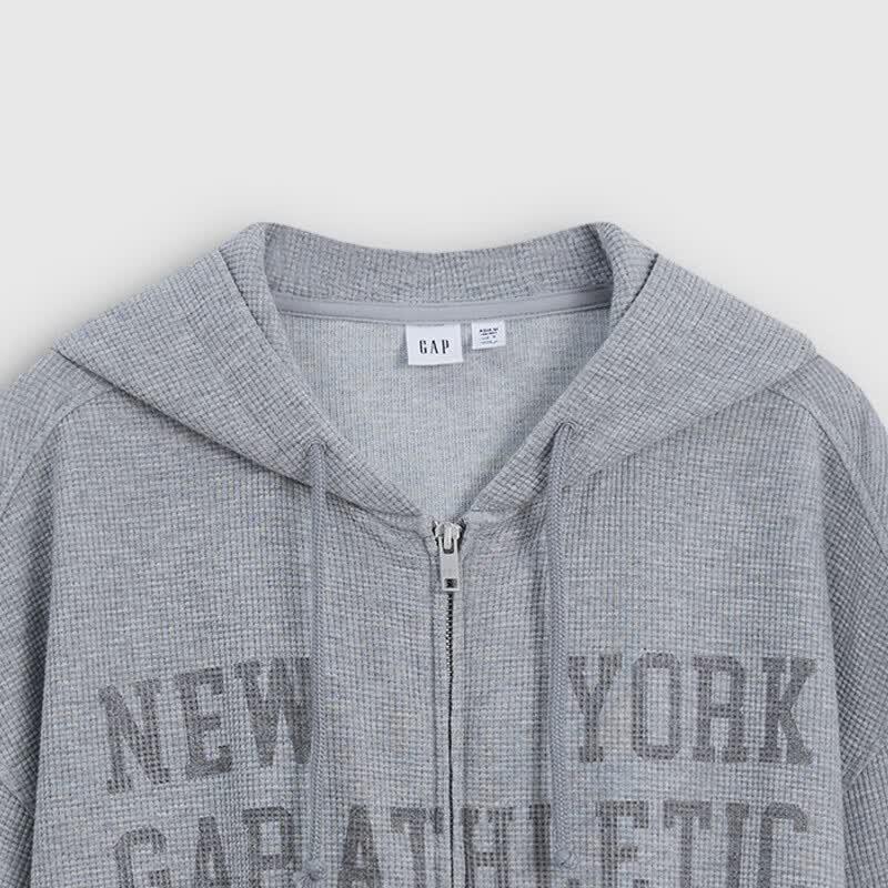 GAP Women's Logo Jacquard Waffle Hooded Cardigan