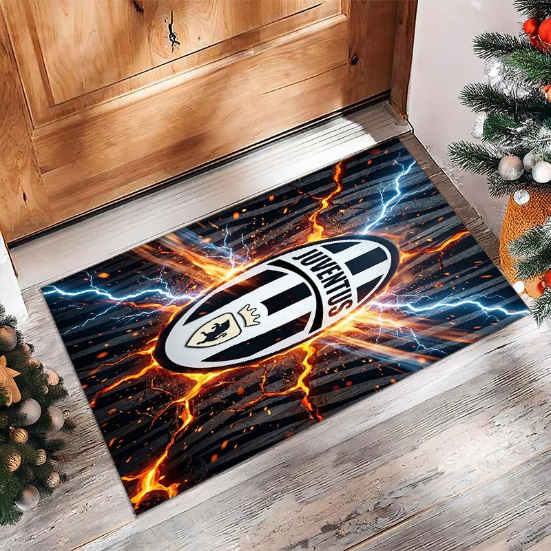 Juventus FC bedruckter Flanell-Teppich rutschfest weicher Polyester-Bodenbelag Indoor-Dekormatte für Schlafzimmer Wohnzimmer Sofa