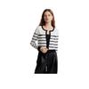 French Design Striped Slim Fit Round Neck Cardigan Knitwear Women Outerwear Black White EM49147