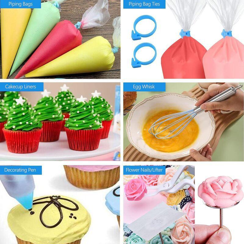 170-Piece Cake Decorating Kit With Rotating Turntable Piping Tips Bags Stainless Steel PP Tools Home Bakery