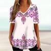 Summer V-neck 3D Retro Printed Top Fashionable Casual Short Sleeved Women's T-shirts