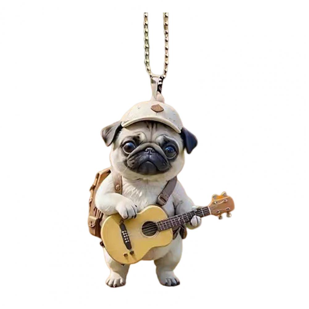 

Acrylic Dog Pendant Guitar-playing Pug Decor Acrylic Pug Puppy Hanging Ornament for Christmas Tree Car Rearview Mirror for Home