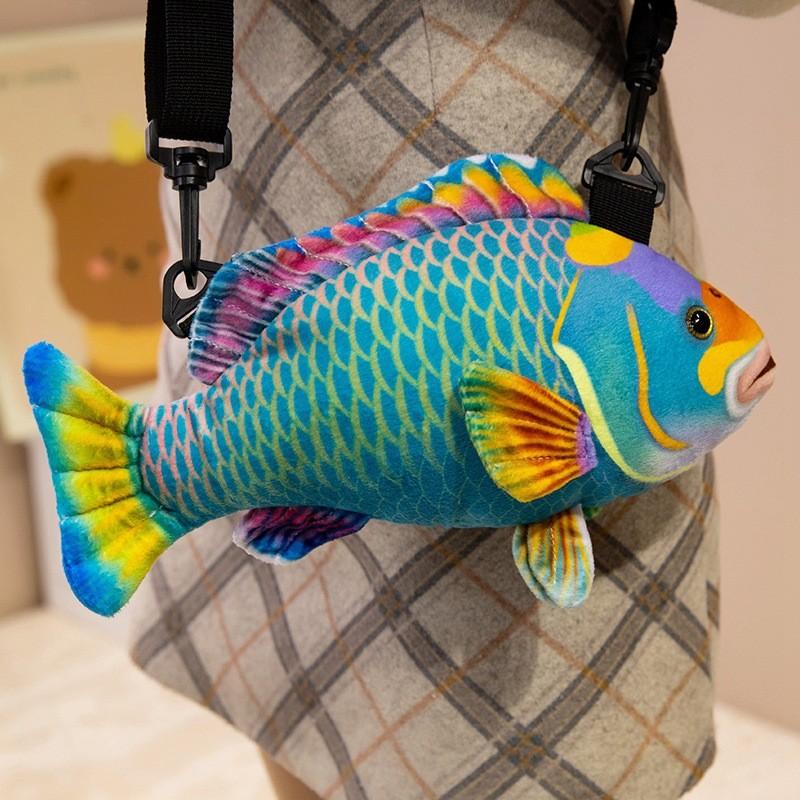 Simulated Koi And Crucian Carp Plush Toy Crossbody Bag For Kids And Teens Soft Polyester Material