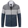 Men's Color Block Velvet-Lined Knit Cardigan with Stand Collar for Fall/Winter