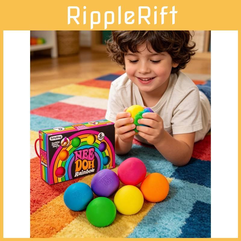 Needoh Rainbow Stress Ball Fidget Toy Set For Anxiety Relief And Sensory Play