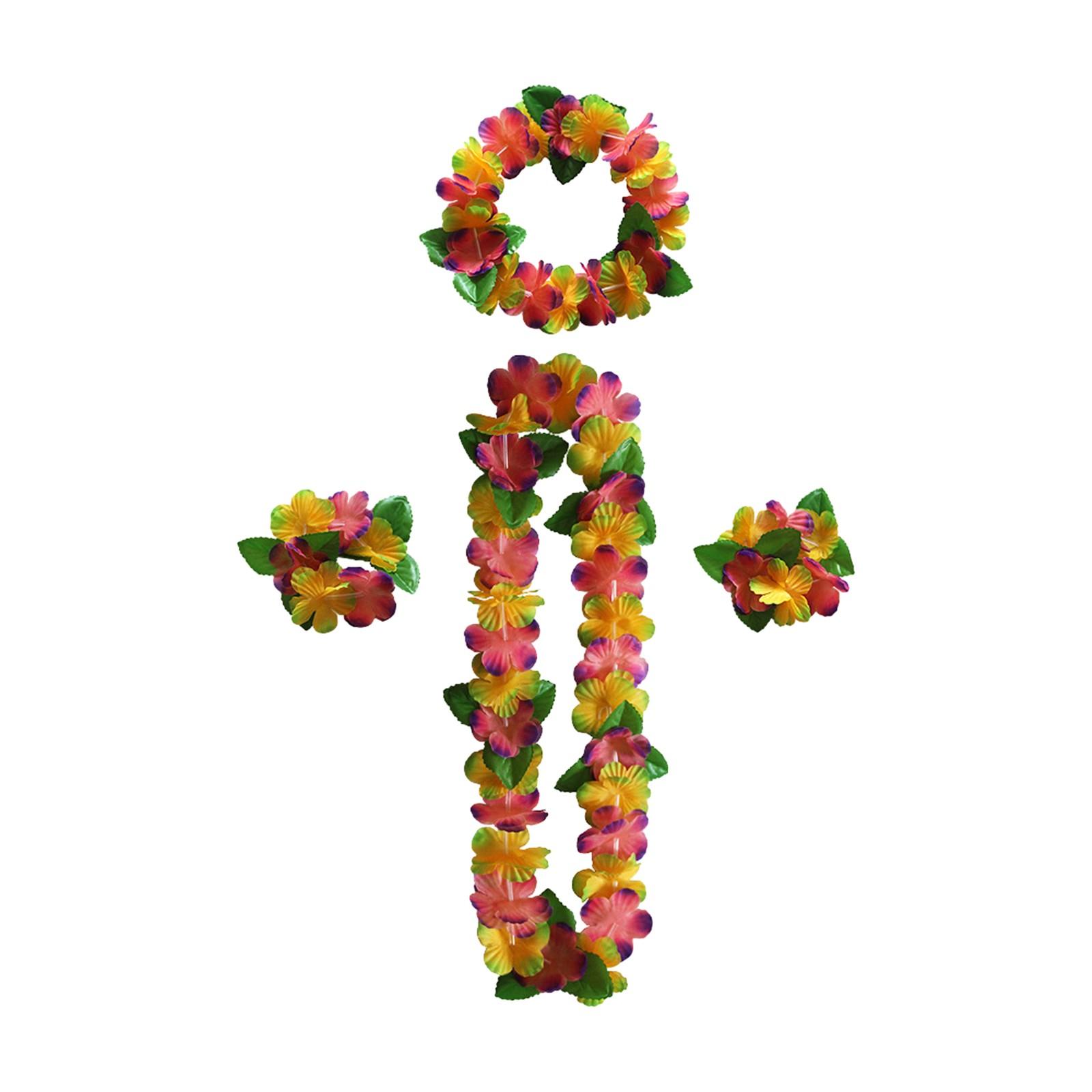 

Гавайская гирлянда для вечеринки, 12-цветное ожерелье с лепестками, браслет, комплект из четырех предметов, аксессуары для праздничного наряда One Size