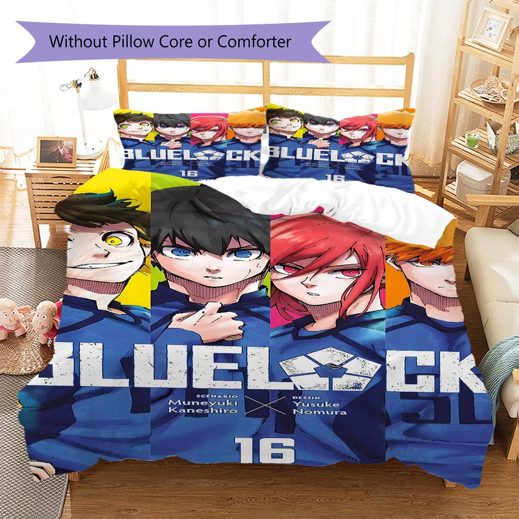 BLUE LOCK Pattern Bedding,Quilt Set Quilt Cover Pillowcase Home Birthday Gift (1 * Duvet Cover + 2 * Pillowcase, Without Core)