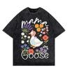 Boho Vintage Washed Letter Floral Print T-Shirt Retro Mother's Day Bow Graphic Tee Casual Loose Fit Short Sleeve Tops for Women