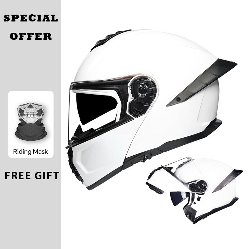 DOT Approved Men Flip Up Motorcycle Helmet Dual Lens Flip Up Helmets Four Seasons Full Face Moto Helmet Double Lens Modular Helm