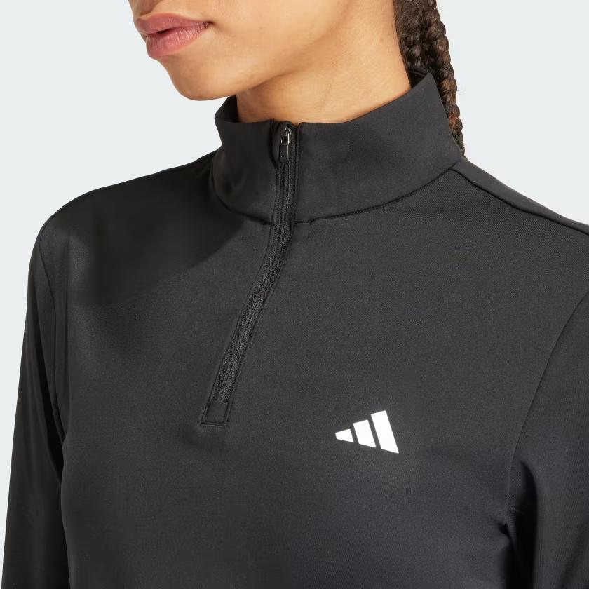 Adidas Hyperglam Training Quarter-Zip Track Top Long Sleeve Fitness Shirt Women tops Black IN6841