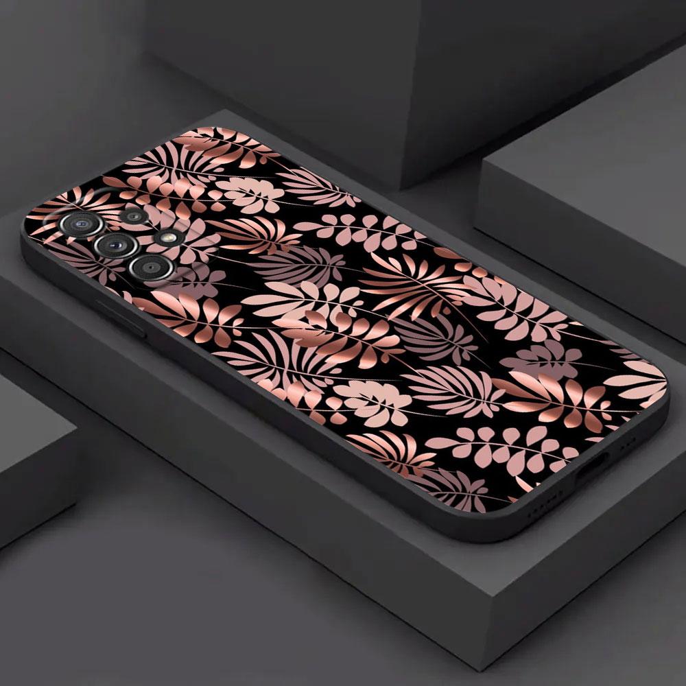 

Gold Pink Rose Leaf Glitter Hearts Phone Case For Samsung Galaxy A15 A25 A24 A23 A22 A21S A20s A13 A05S A04 A03 A14 Black Cover Samsung A25