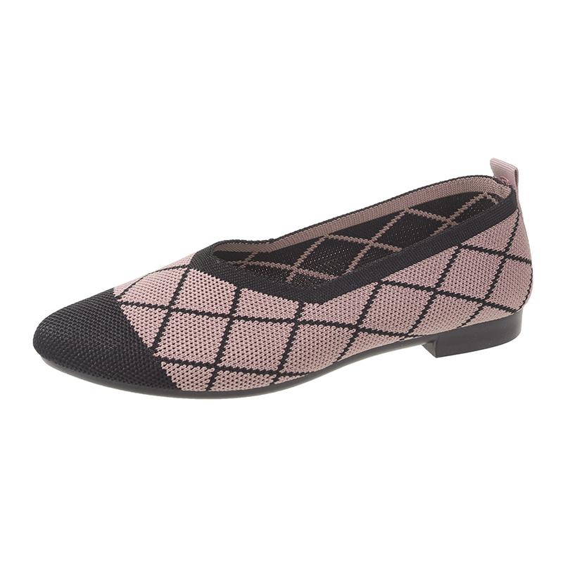 Women's Round Head Flat Shoes Mixed Color Knitted Slip on Shoes Casual Breathable Ballet Flats Woman Flat Shoes  Loafers Female
