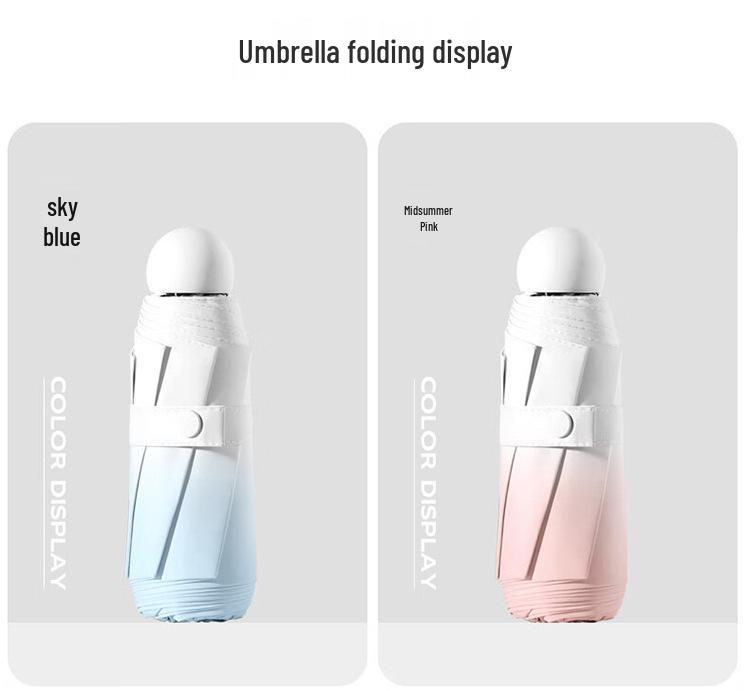 50 % Rabatt: Verlaufs-Kapselschirm - 8 Speichen, UV-schützend, Schwarzleim, Mini, tragbar, doppelt verwendbar für Sonne & Regen, bedrucktes Logo