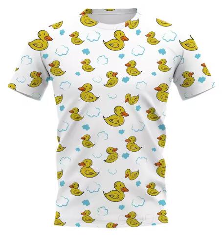 Cartoon yellow duck T-shirt 3D printing T-shirt men's and women's T-shirt short-sleeved street trend crew neck top Asian size
