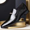 Men'S Croc-Embossed Patent Leather Dress Shoes Wide Width Pointed Toe Slip-On Business Formal Comfort Non-Slip Office Wedding