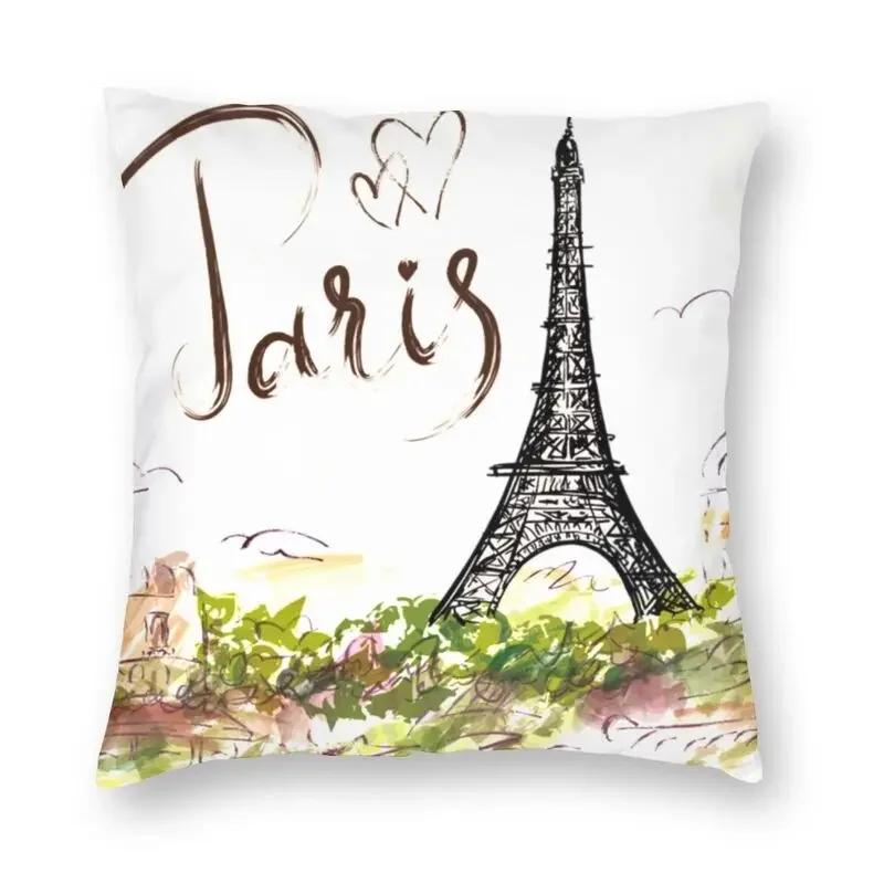 France Eiffel Tower Cushion Cover 40x40 Home Decor Print Romantic Vintage Style Throw Pillow Case for Sofa Double Side