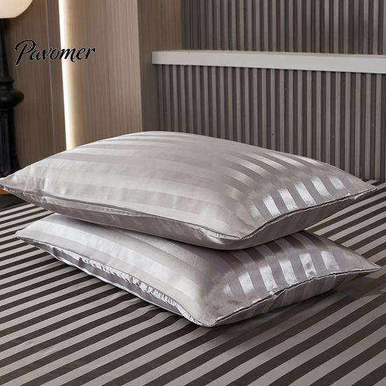Bed Pillow Protector Striped Satin Pillowcase, Silky Smooth Cover, Gentle on Hair Soft & Skin, Glossy Solid Color Sham for Bedroom Decor, 30"x20"