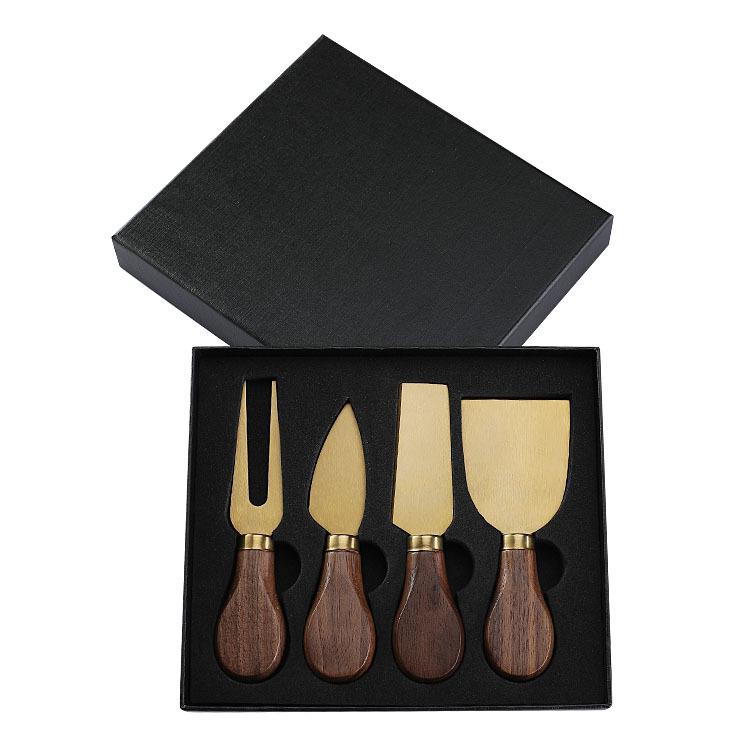 Walnut Handle Boxed Cheese Knife 4/6Piece Set Small Fork Cutlery Cream Baking Tool