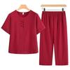 Mamas chinesisches Sommeroutfit: Kurzarm-Oberteil und Hose Set für Frauen mittleren Alters und ältere Frauen